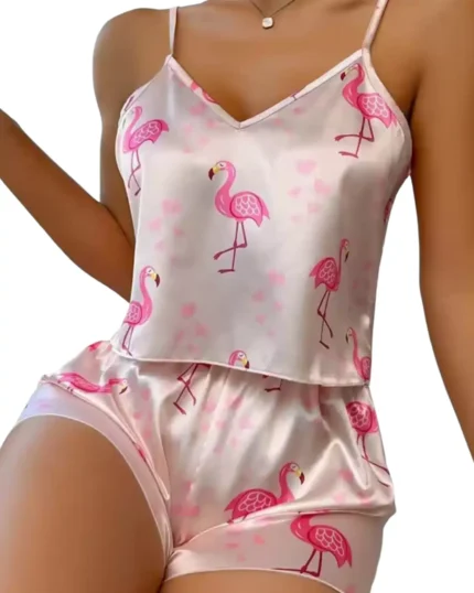 Conjunto Pijama Mujer en Satèn Flamencos